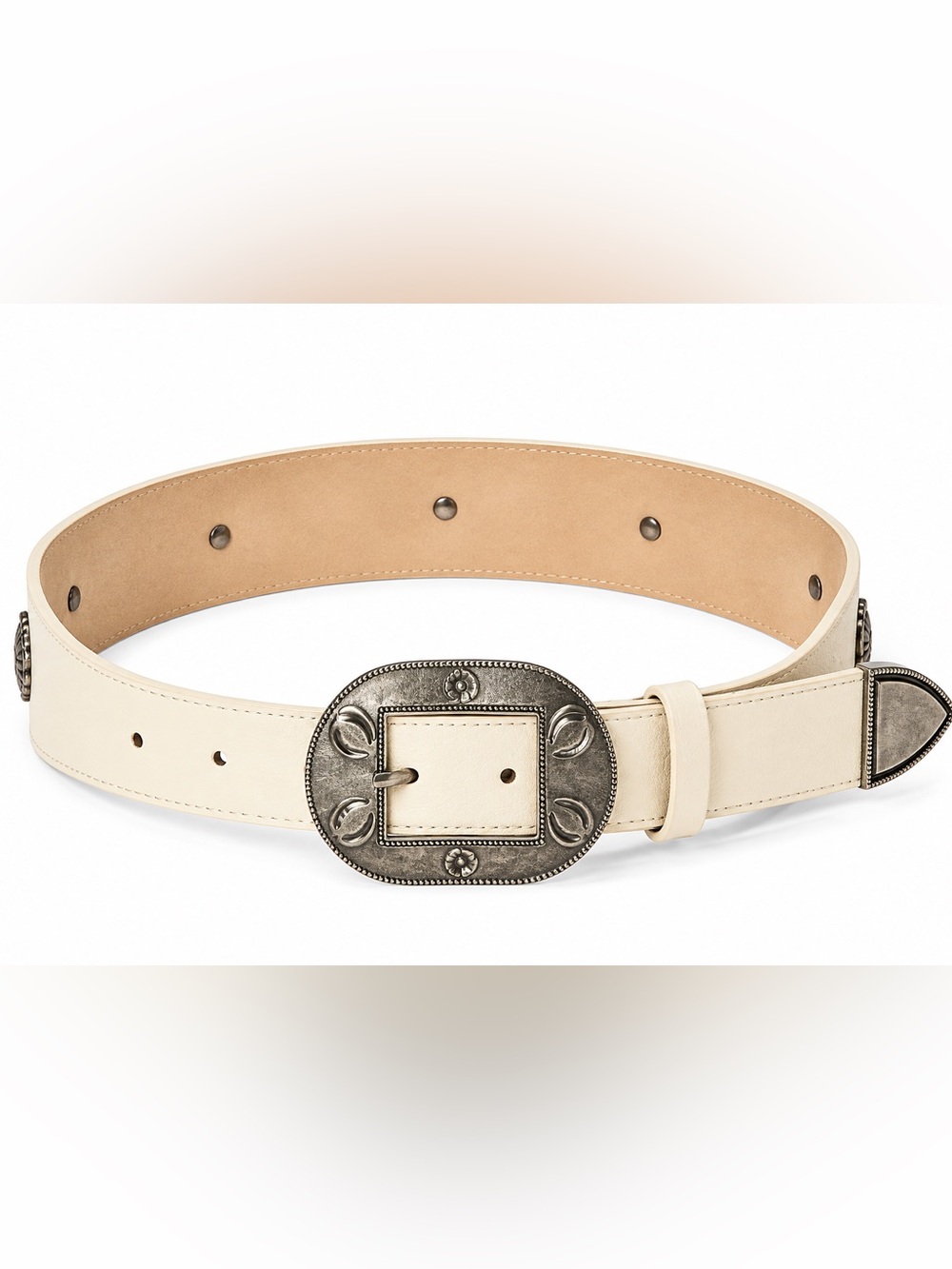 Universal Thread Western Wide Belt with Silver Conchos Cream & Silver Sz Large
